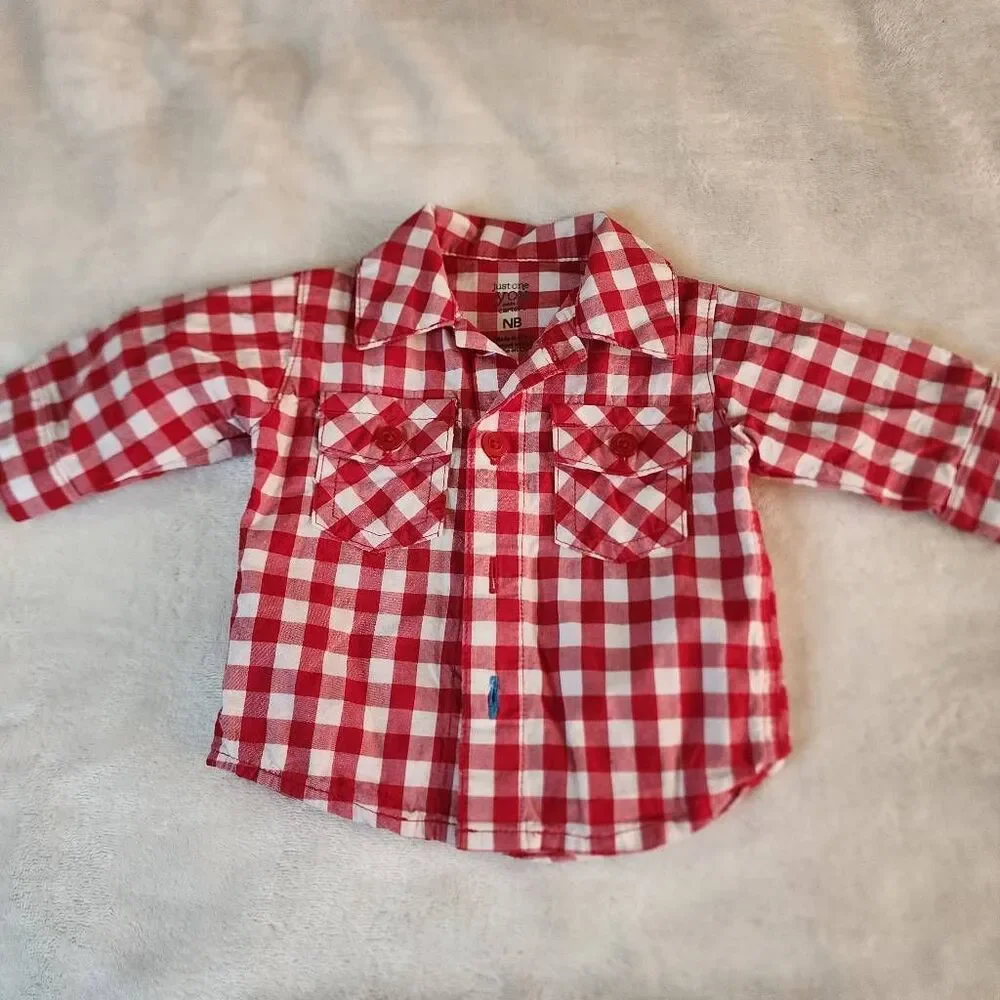 Carters just one you Kiss Upcycled Plaid Button Front Long Sleeve Size NB